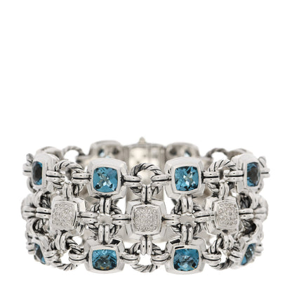 David Yurman Sterling Silver Diamond Hampton Blue Topaz Renaissance 3 Row Bracelet 1 of 4