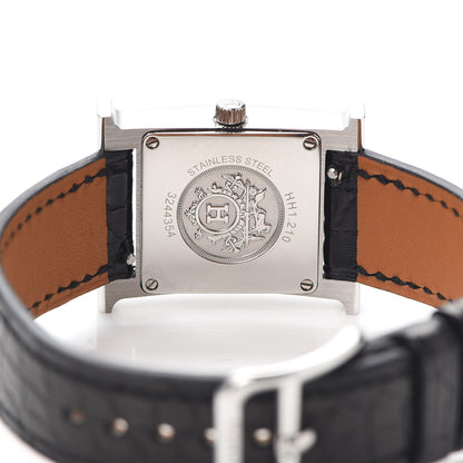 Hermes Stainless Steel Alligator Diamond Mother of Pearl 21mm Heure H Hour Quartz Watch Noir 4 of 5