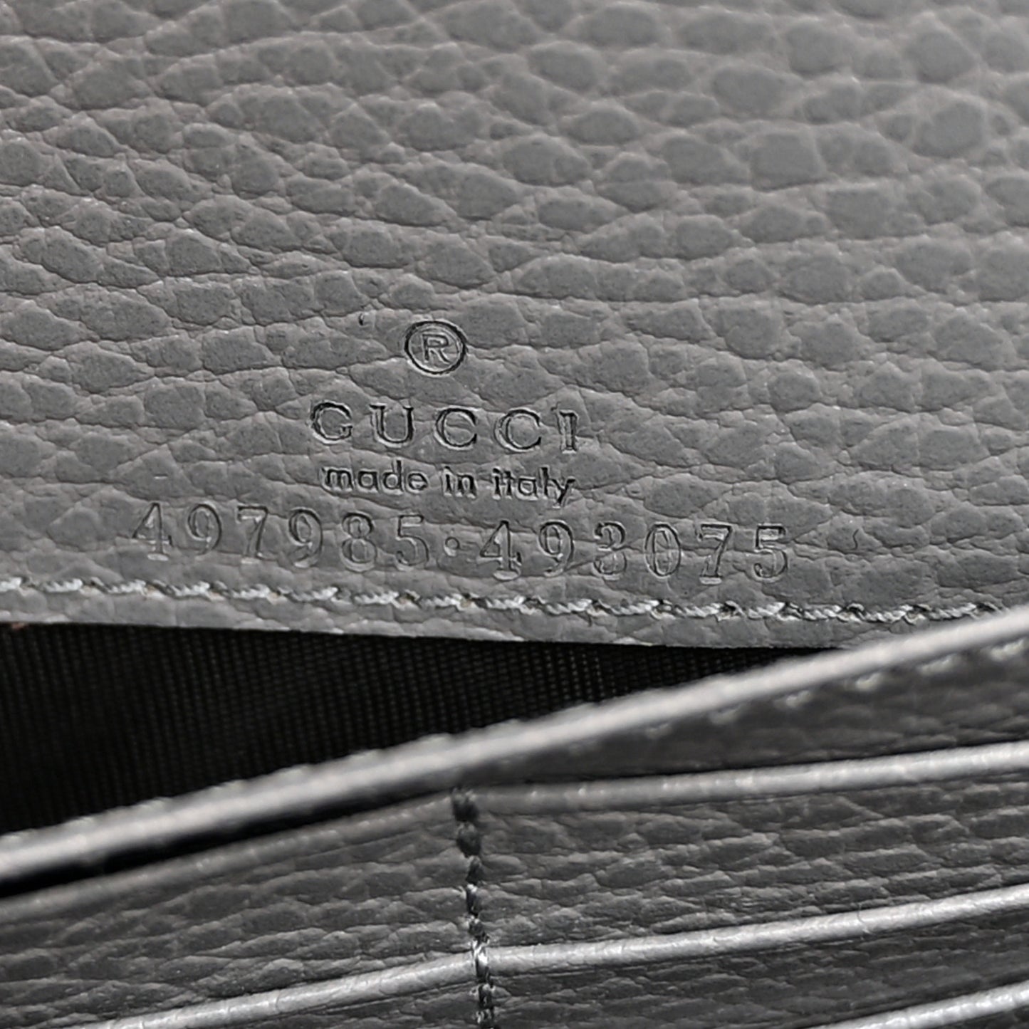 Dollar Calfskin Enamel Monochrome Mini GG Marmont Chain Wallet Deep Grey