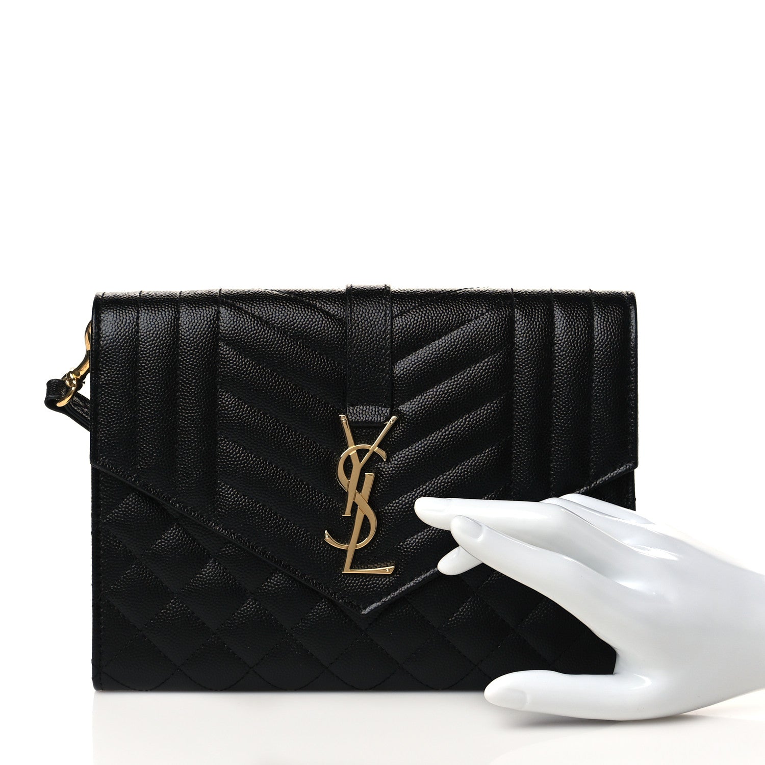 Saint Laurent Grain De Poudre Textured Mixed Matelasse Triquilt Monogram Clutch Black 3 of 10