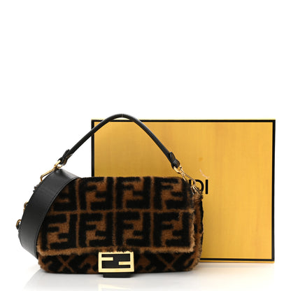 Fendi Shearling Vitello Dolce Macro FF 1974 Baguette Tobacco Black 11 of 11