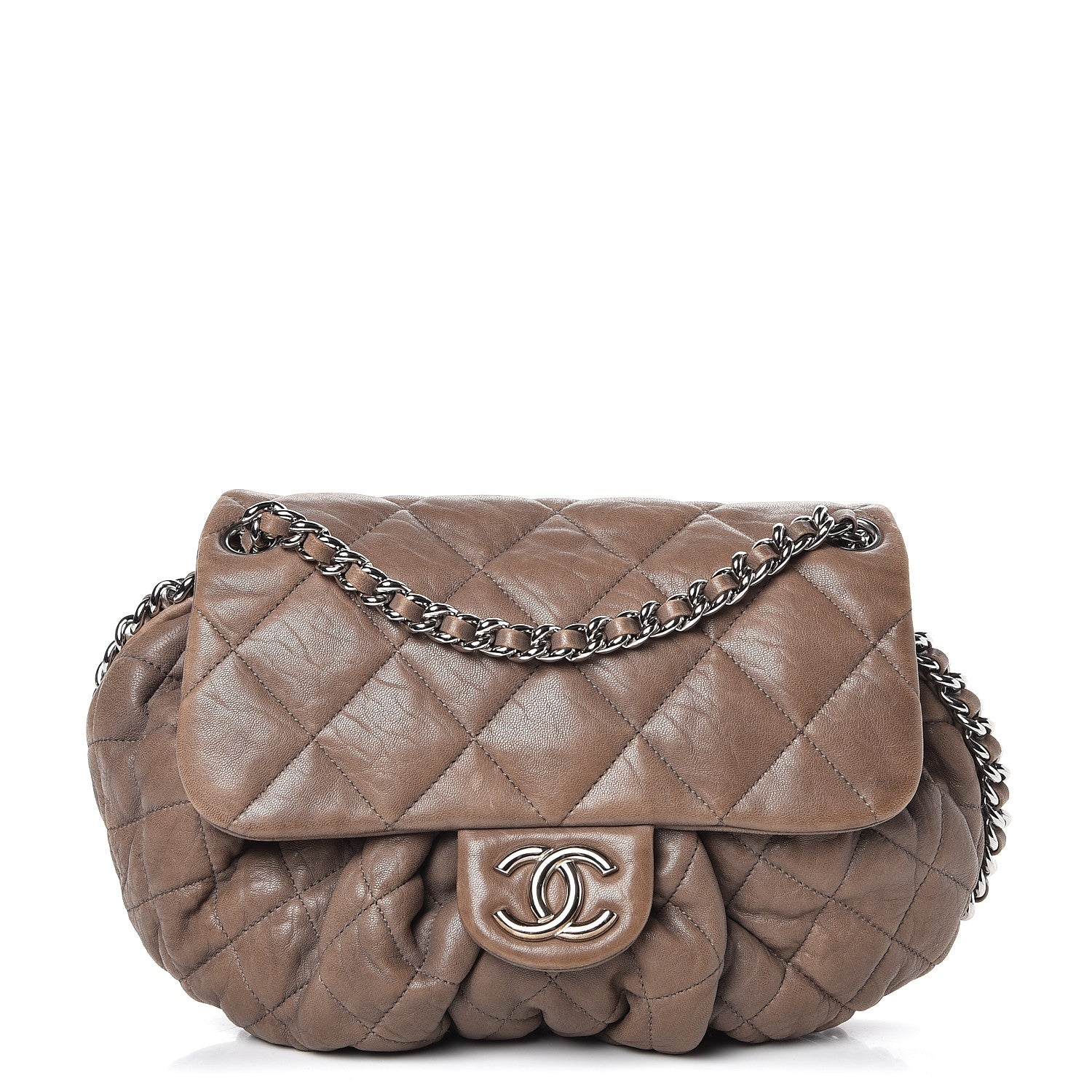 Chanel Crumpled Lambskin Quilted Medium Chain Around Flap Light Khaki 1 of 8