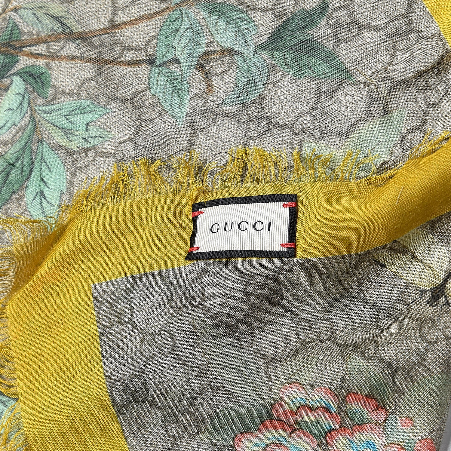 Gucci Modal Silk Monogram Tian Print Shawl Yellow 3 of 3