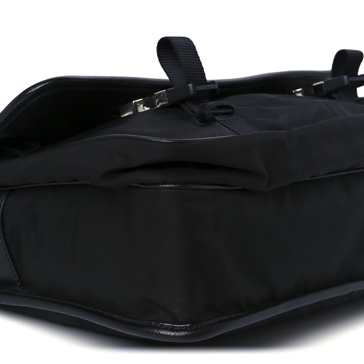Tessuto Nylon Saffiano Large Double Snap Buckle Messenger Bag Black