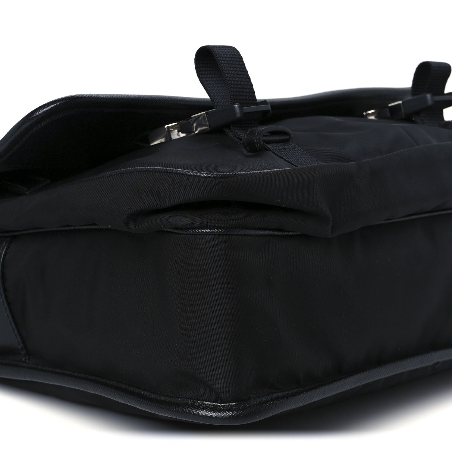 Prada Tessuto Nylon Saffiano Large Double Snap Buckle Messenger Bag Black 9 of 10
