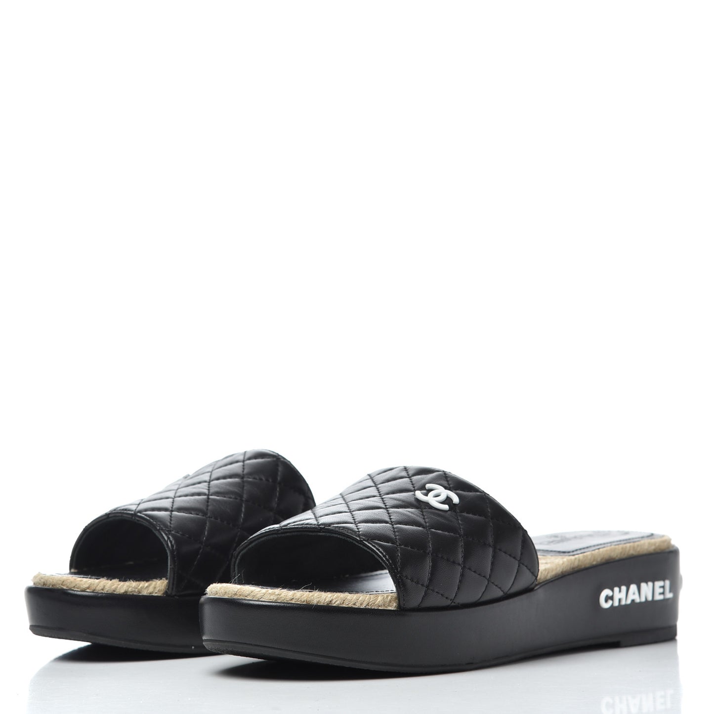 Lambskin Quilted CC Espadrille Slip On Sandals 41 Black