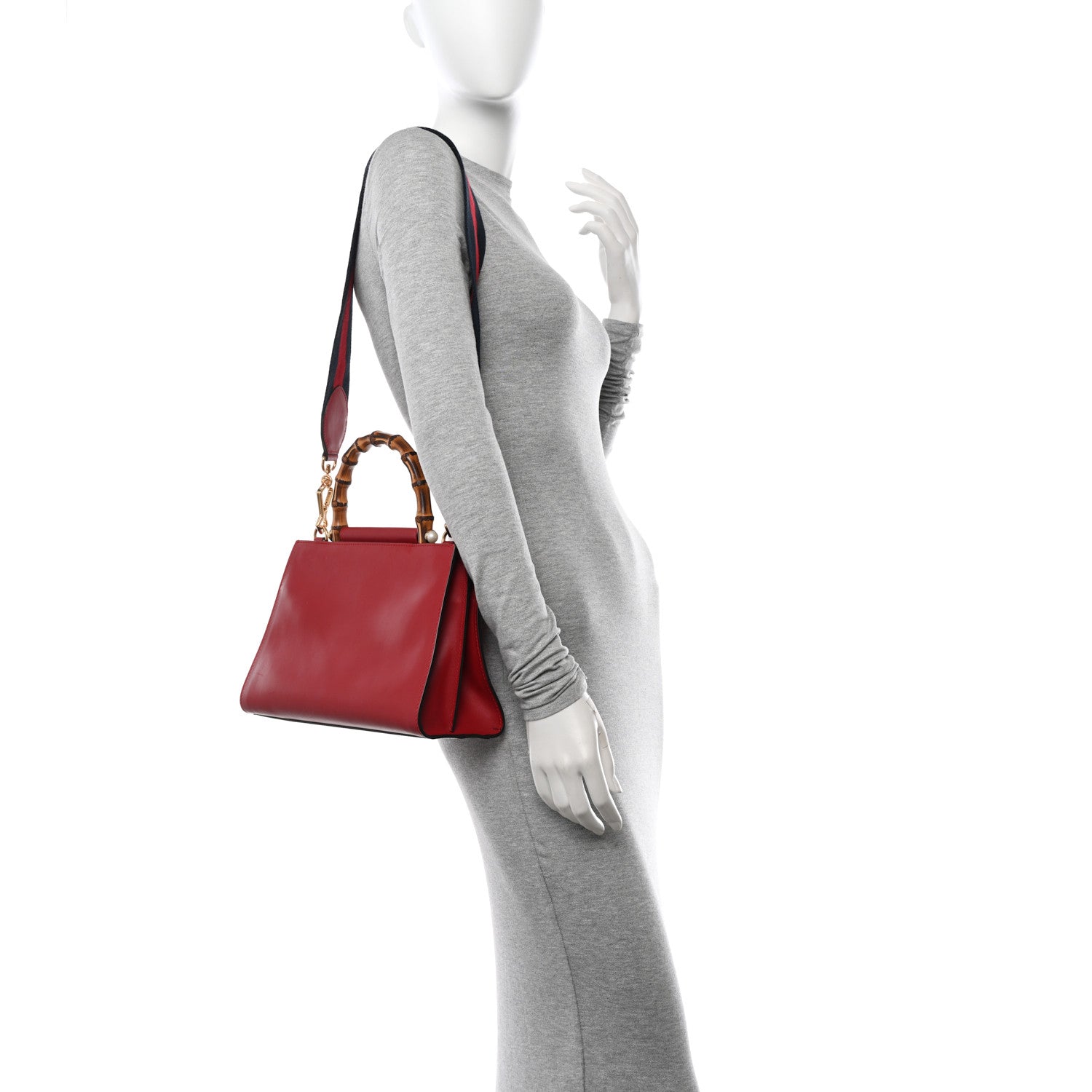 Gucci Nappa Bamboo Web Small Nymphaea Top Handle Bag Hibiscus Red 2 of 13