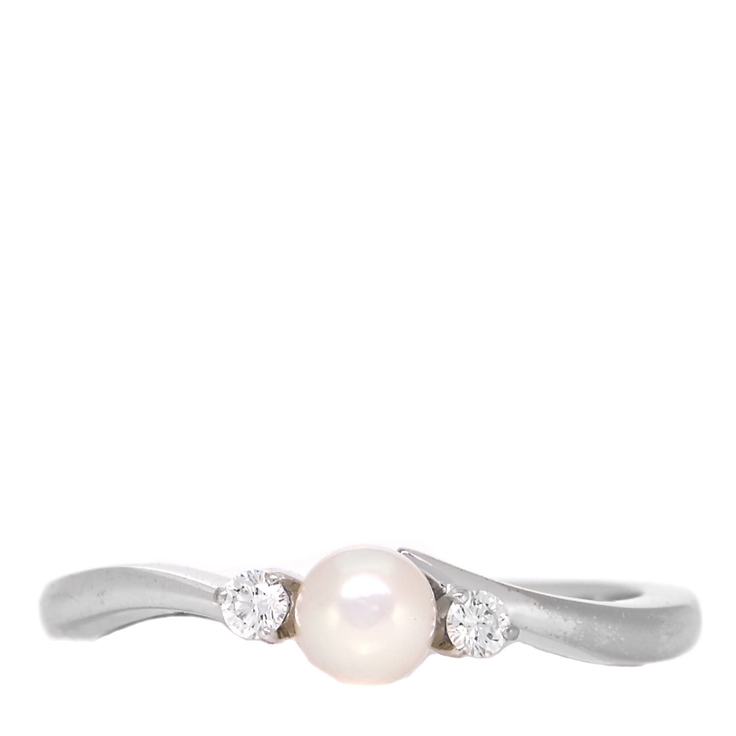 18K White Gold Diamond Akoya Pearl 4mm Ring 49 5