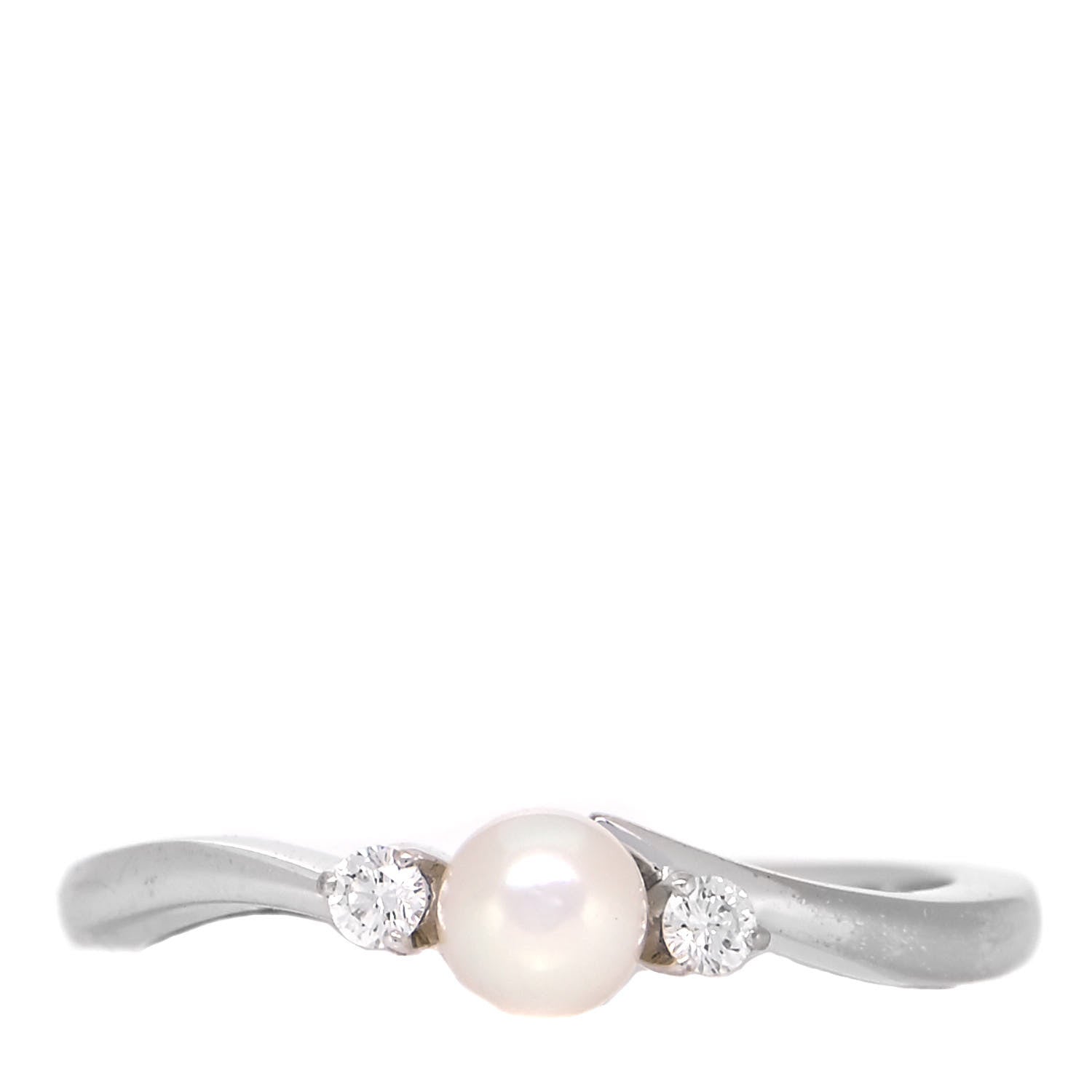 Mikimoto 18K White Gold Diamond Akoya Pearl 4mm Ring 49 5 2 of 8