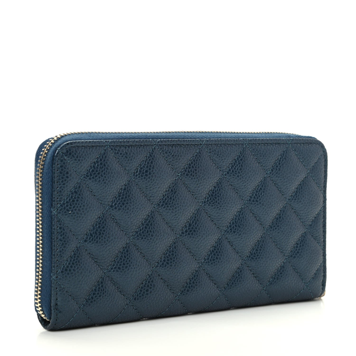 Chanel Metallic Caviar Quilted Large Gusset Zip Around Wallet Dark Blue 3 of 9