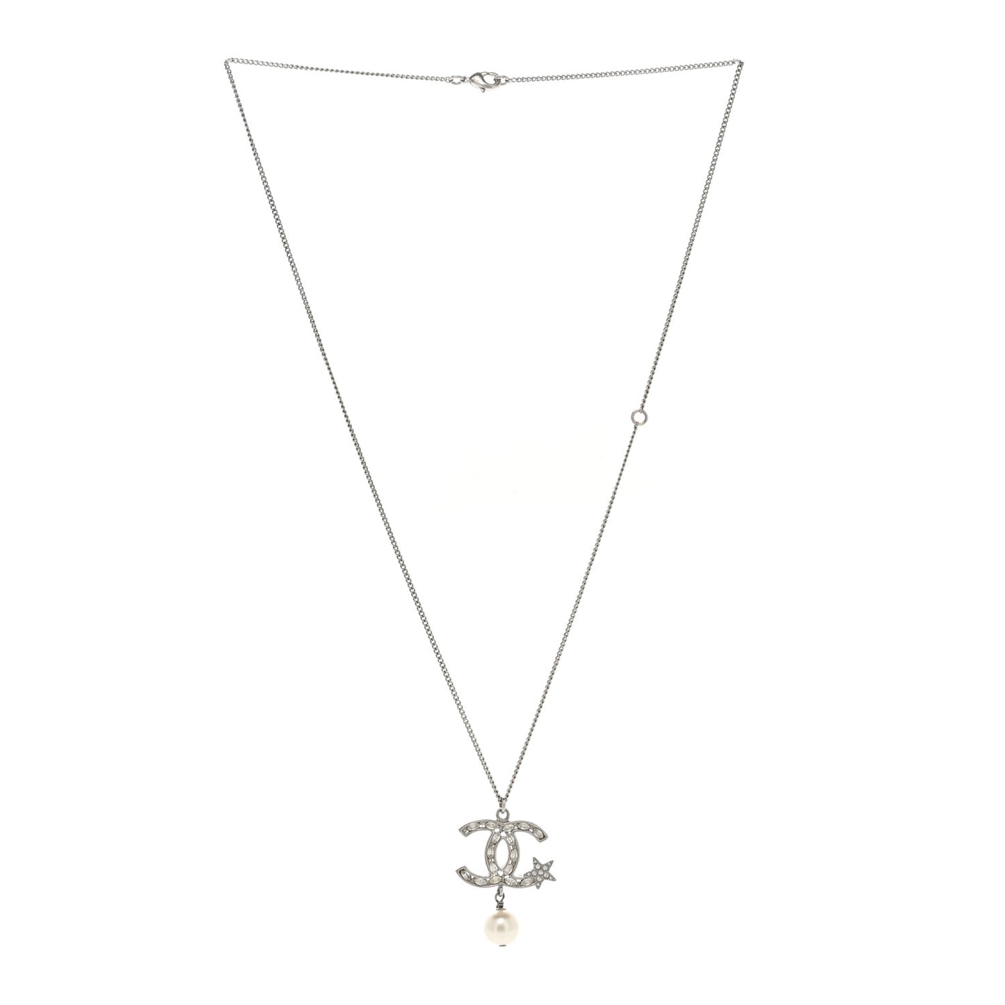 Crystal CC Star Pearl Drop Necklace Silver