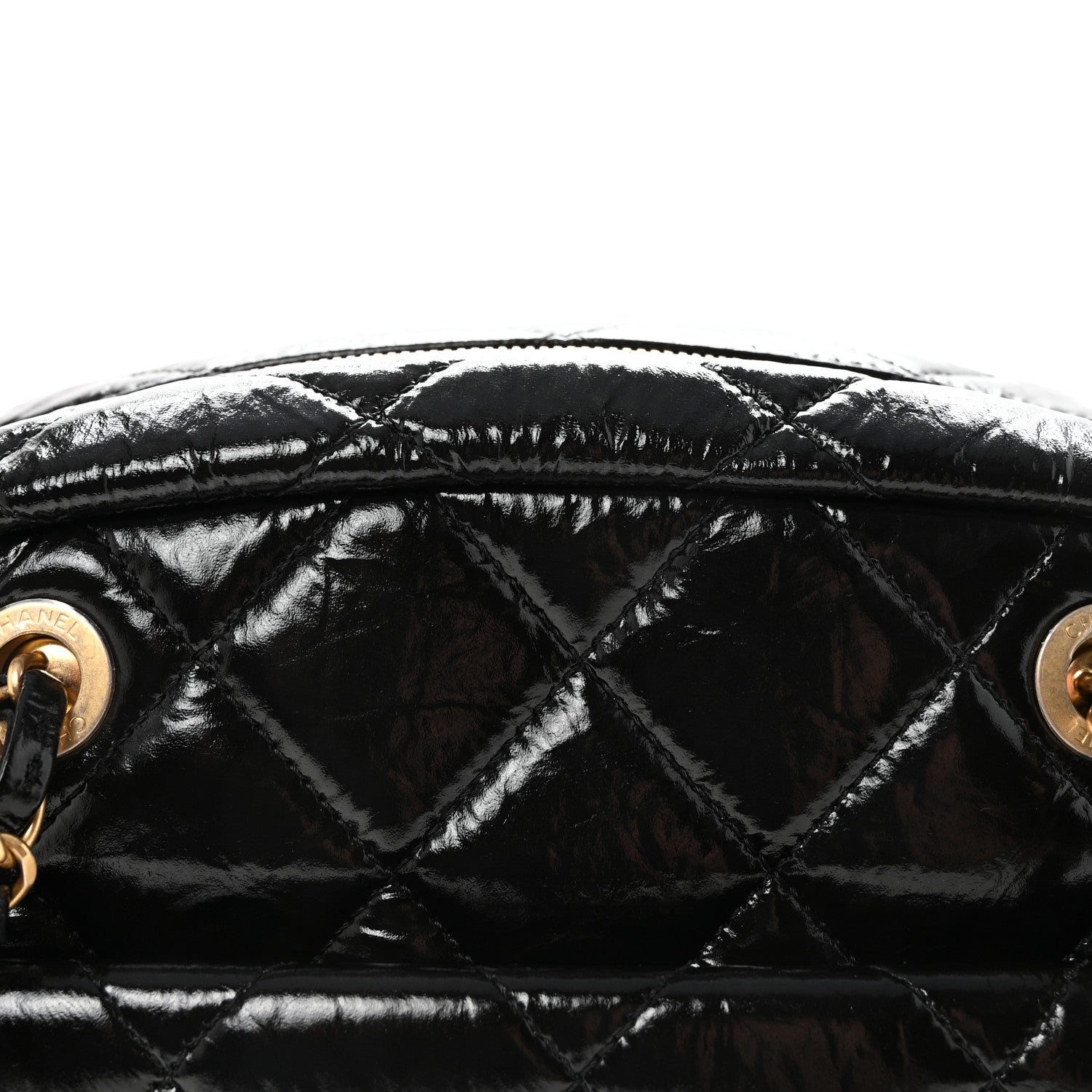 Chanel Shiny Crumpled Calfskin Quilted Large Bowling Bag Black 8 of 10