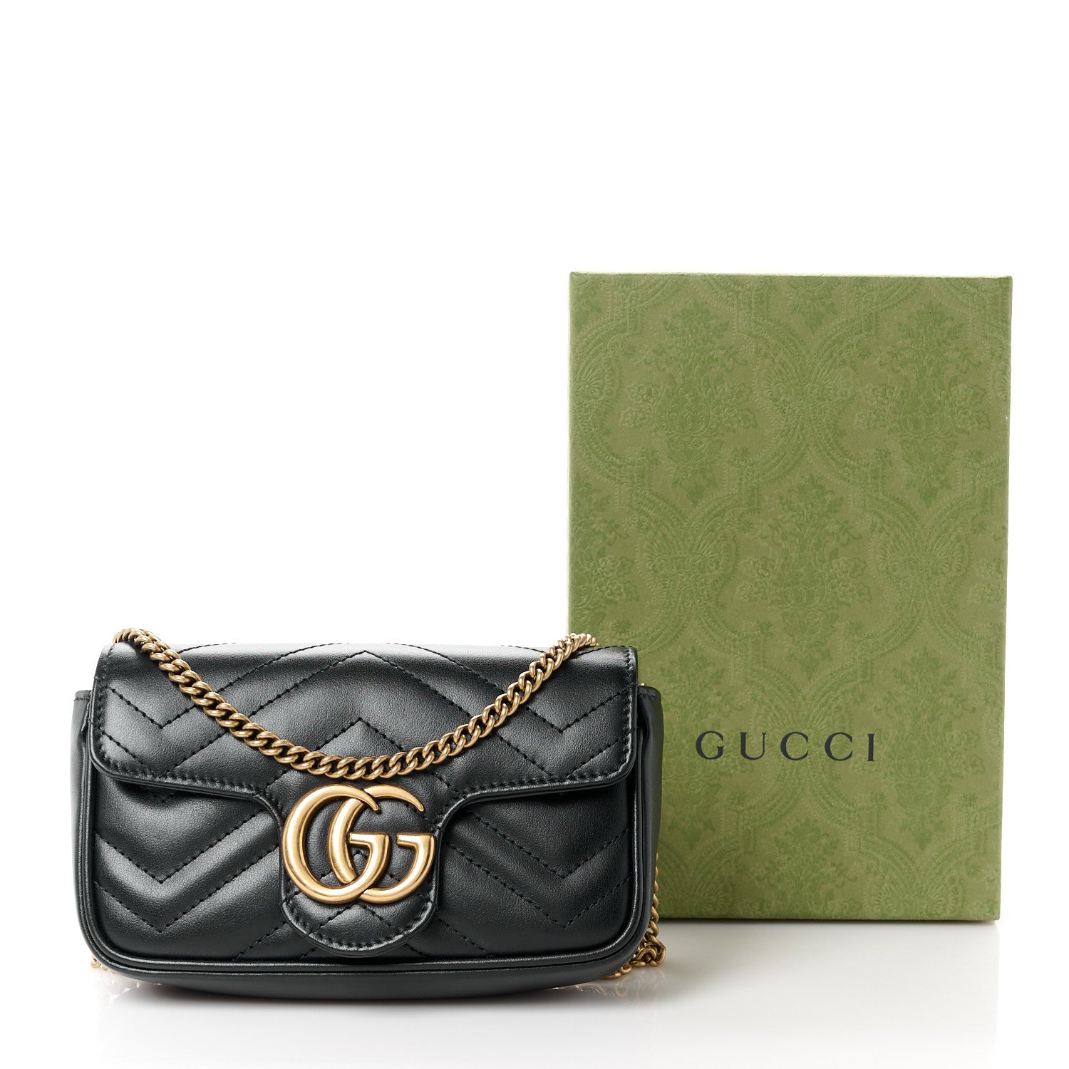 Gucci Calfskin Matelasse Super Mini GG Marmont Shoulder Bag Black 11 of 11