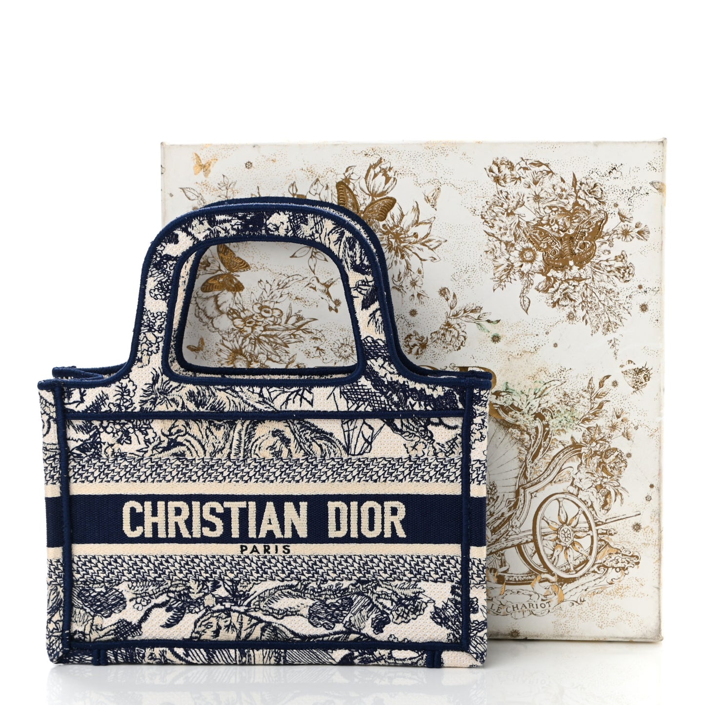 Canvas Embroidered Mini Toile De Jouy Book Tote Blue