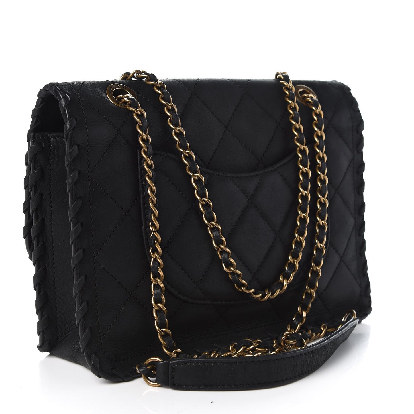 Iridescent Calfskin Small Happy Stitch Flap Black