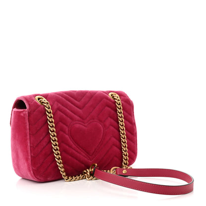 Gucci Velvet Matelasse Bow Embroidered Small GG Marmont Shoulder Bag Raspberry Rose 3 of 10