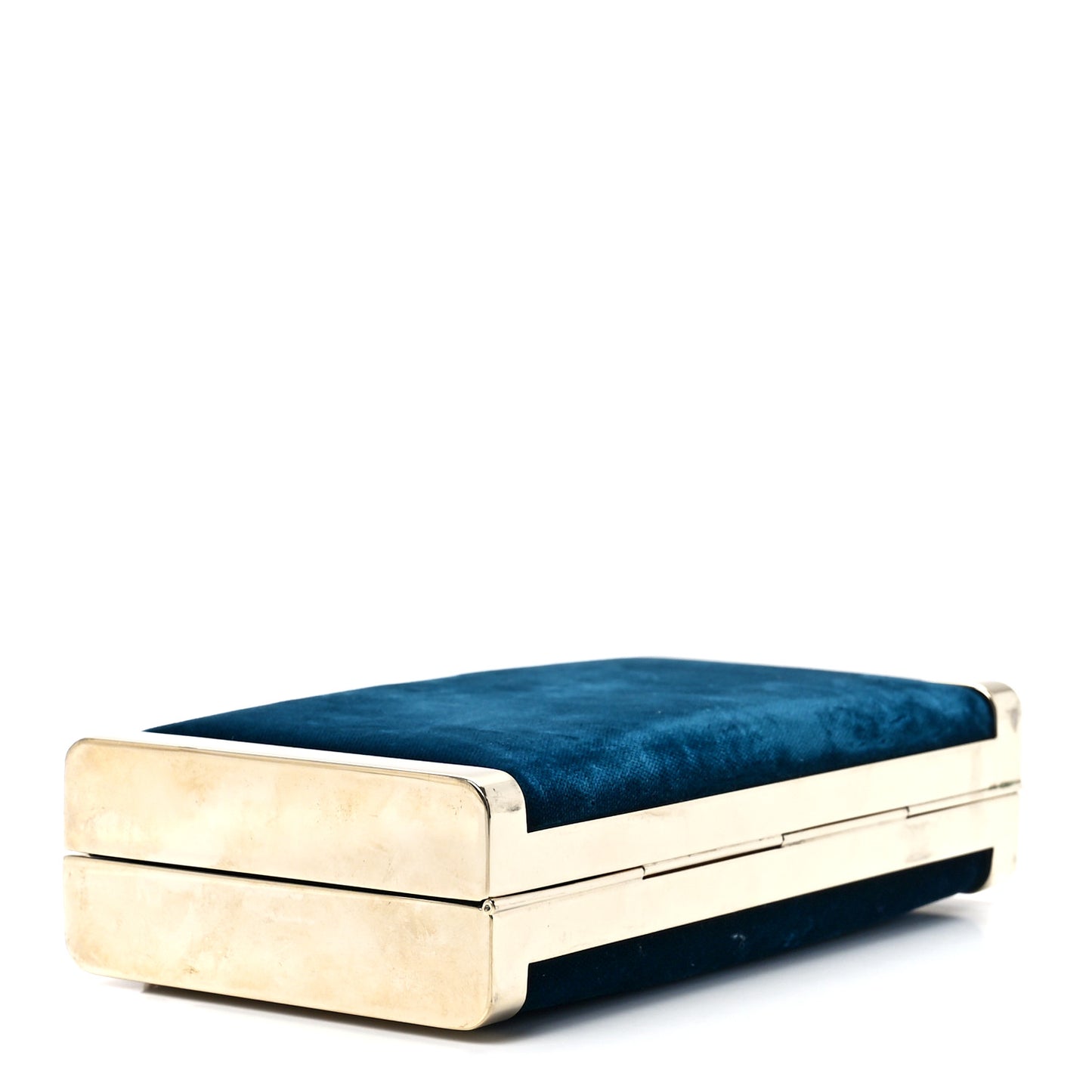 Crushed Velvet Metal Box Clutch Dark Blue