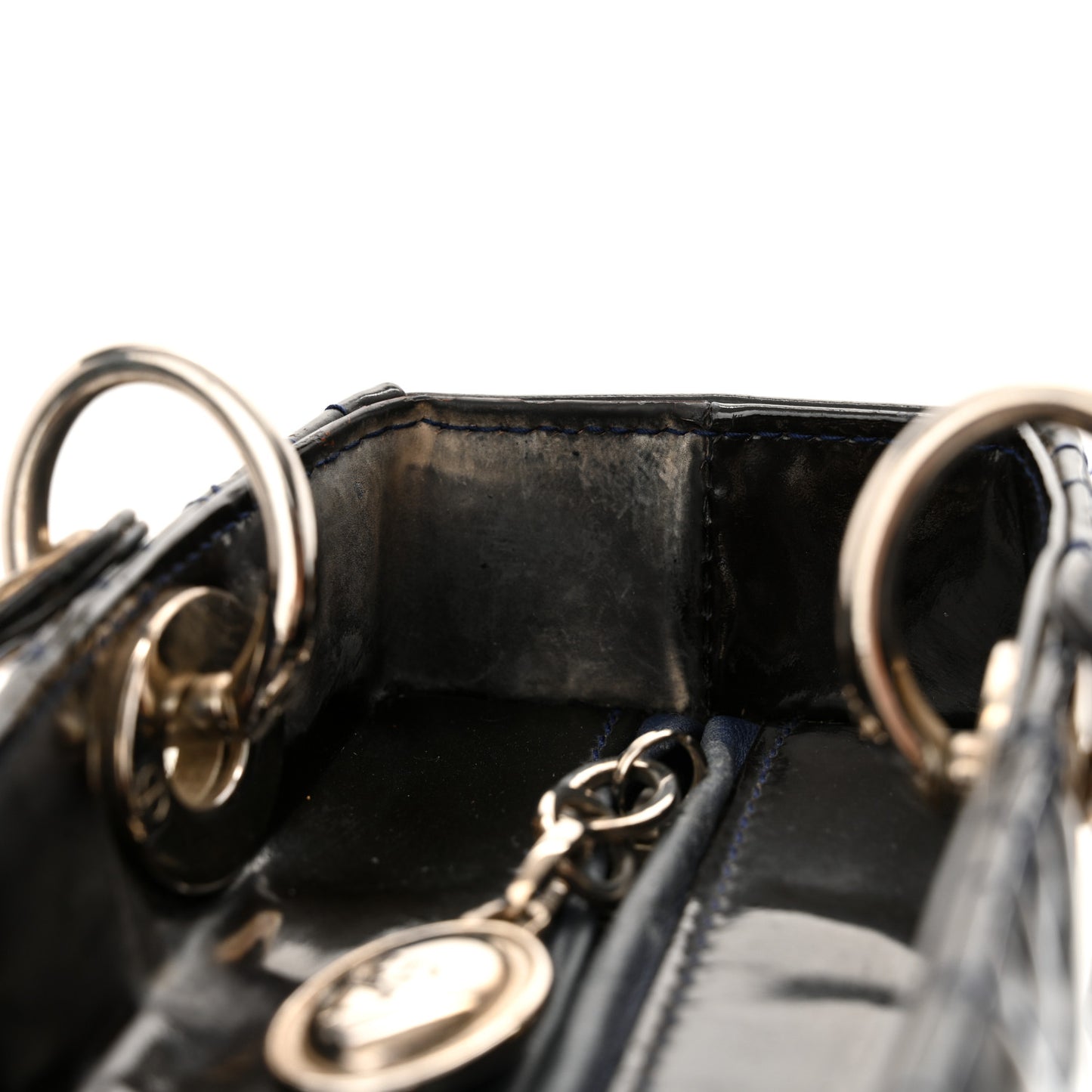 Patent Cannage Medium Lady Dior Navy Blue