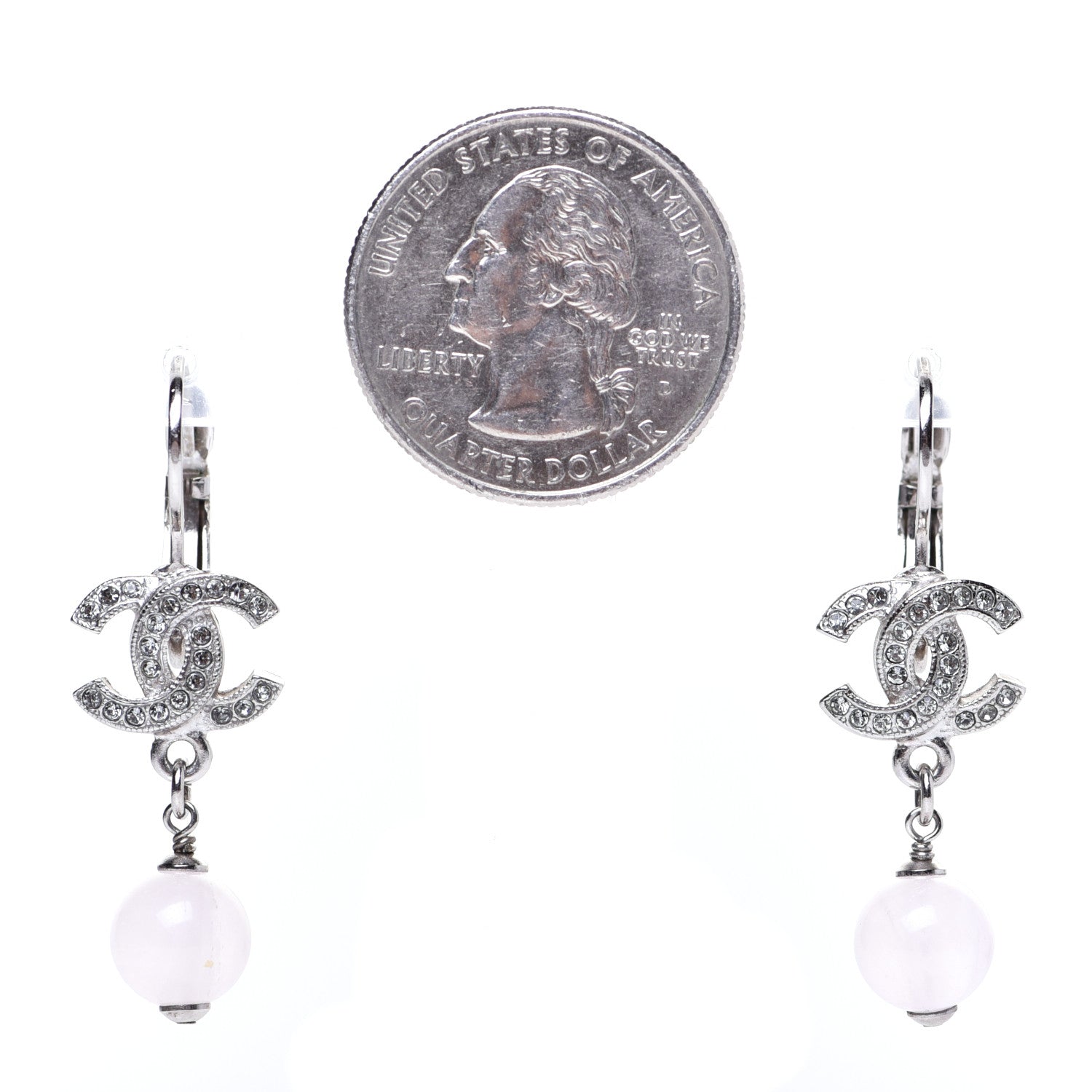 Chanel Resin Crystal CC Drop Earrings Silver 2 of 4