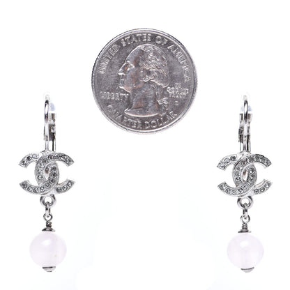 Chanel Resin Crystal CC Drop Earrings Silver 2 of 4