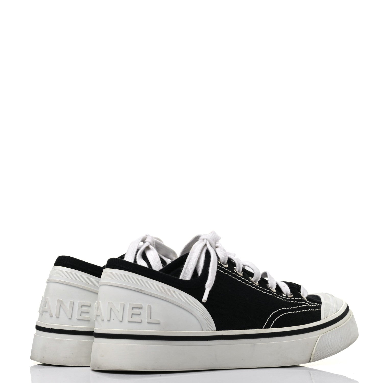 Chanel Canvas Lace Up Cap Toe Sneakers 36.5 Black 4 of 12