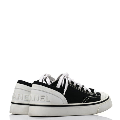 Chanel Canvas Lace Up Cap Toe Sneakers 36.5 Black 4 of 12