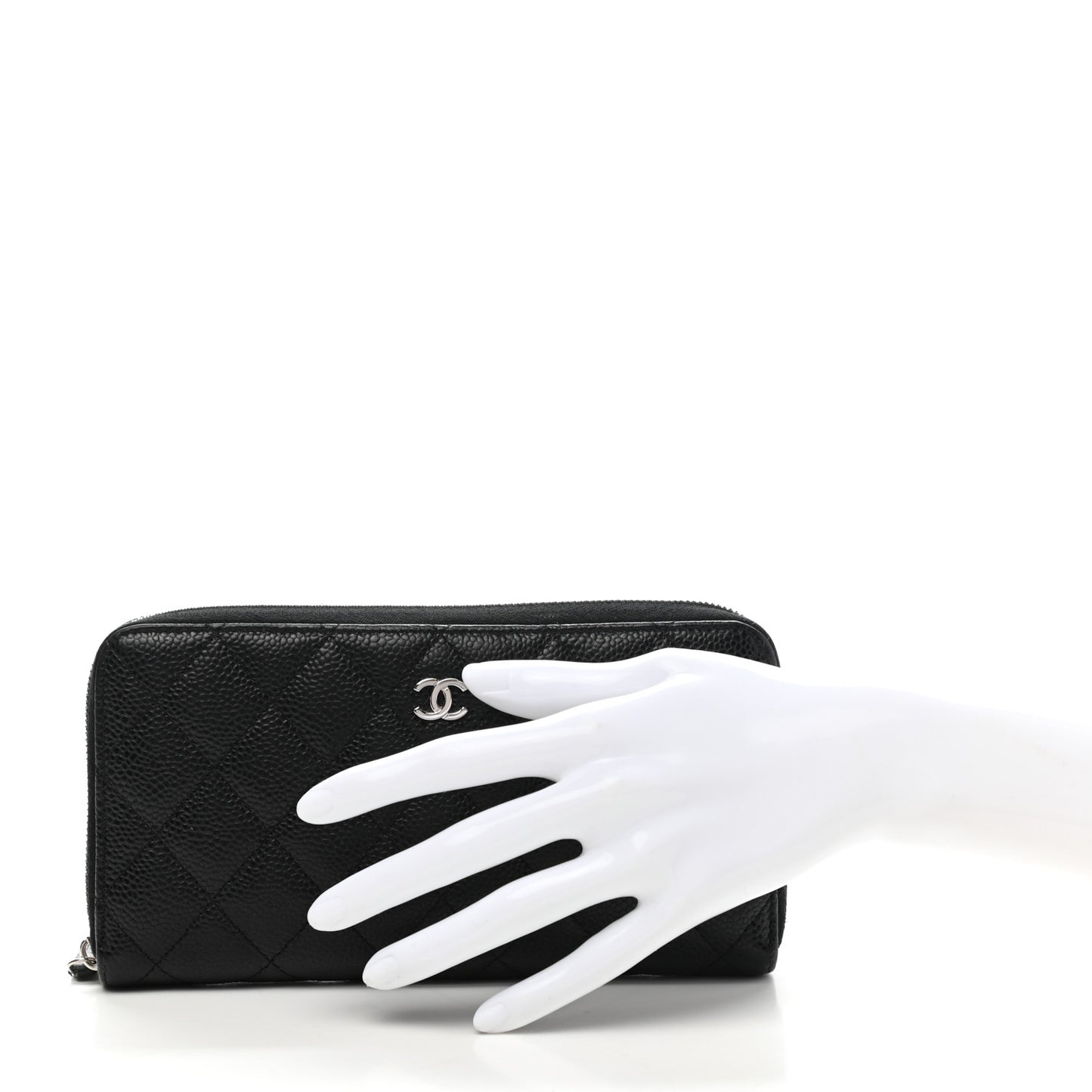 Caviar Quilted Large Gusset Zip Around Wallet Black