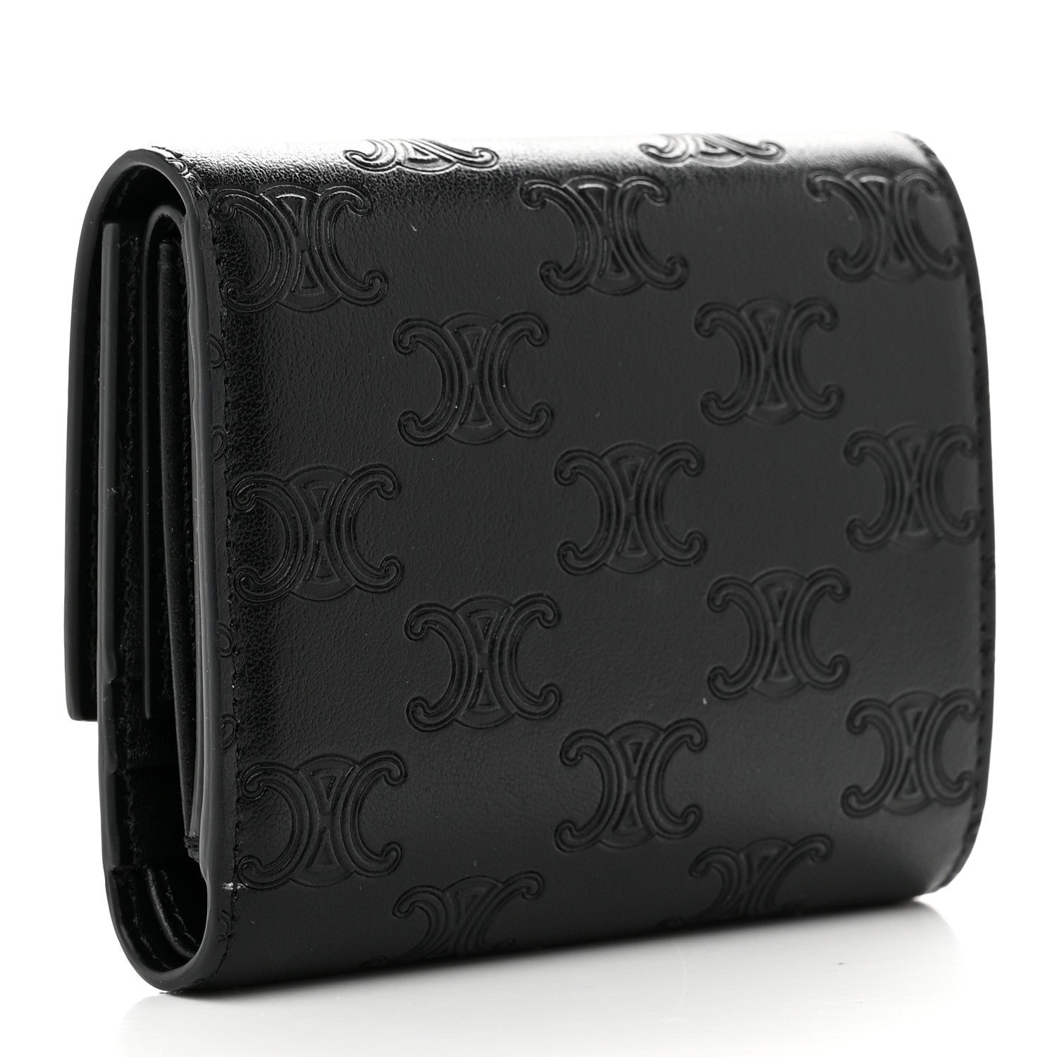 Celine Smooth Calfskin Triomphe Embossed Small Multifunction Folded Wallet Black 3 of 6