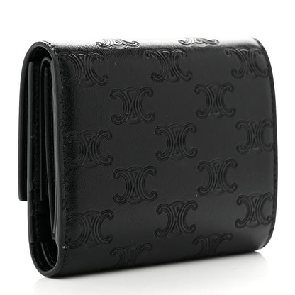 Celine Smooth Calfskin Triomphe Embossed Small Multifunction Folded Wallet Black 3 of 6