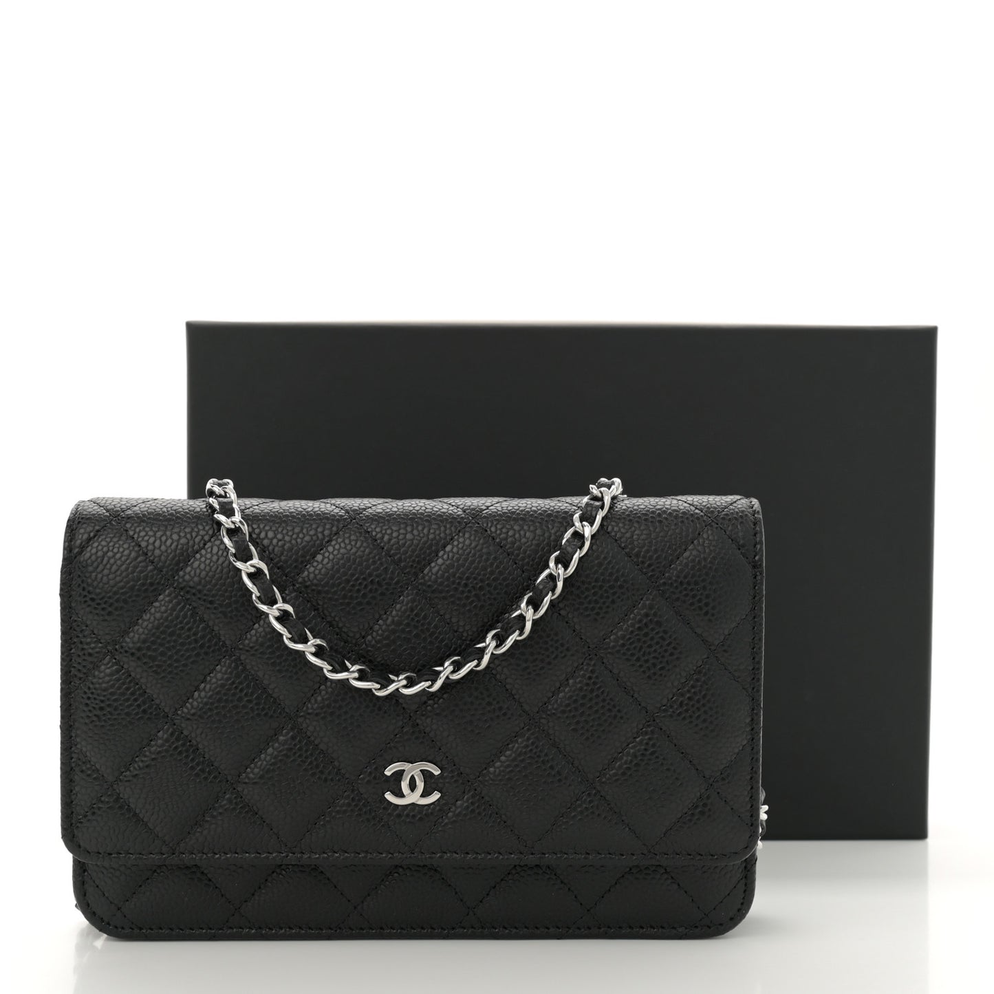 Caviar Quilted Wallet on Chain WOC Black