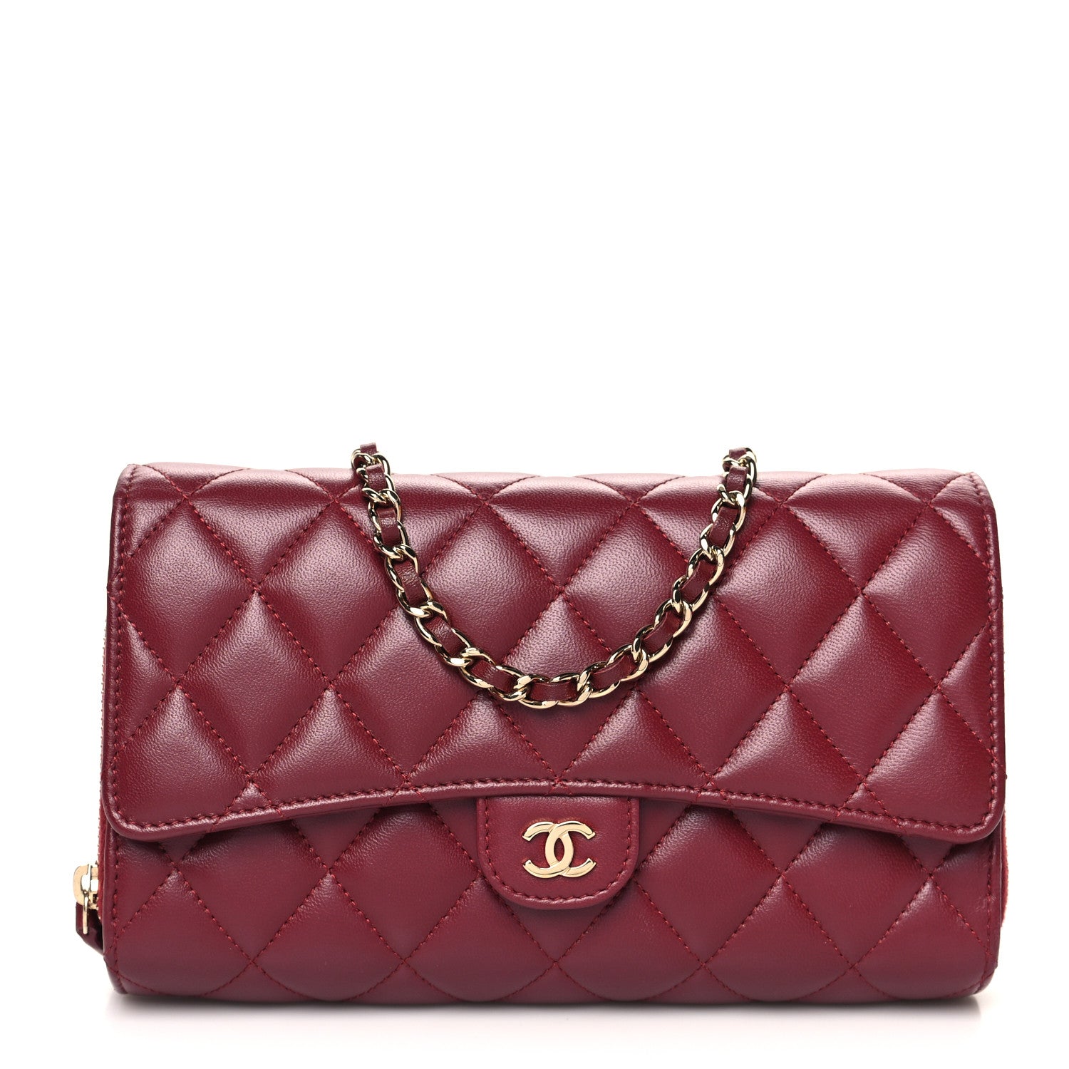 Chanel Lambskin Quilted Phone Holder Wallet on Removable Chain Burgundy 3 of 18
