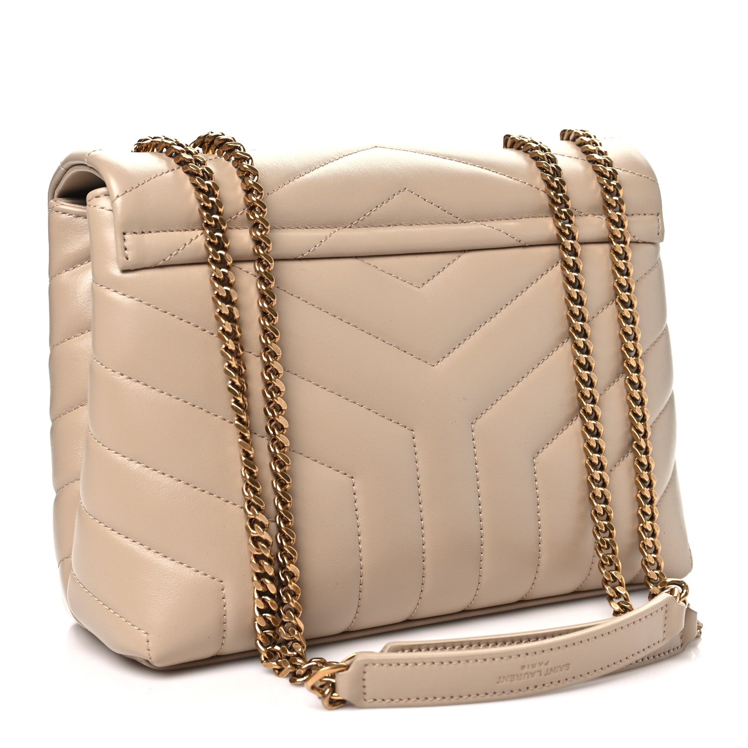 Saint Laurent Calfskin Y Quilted Monogram Small Loulou Chain Satchel Dark Beige 3 of 10
