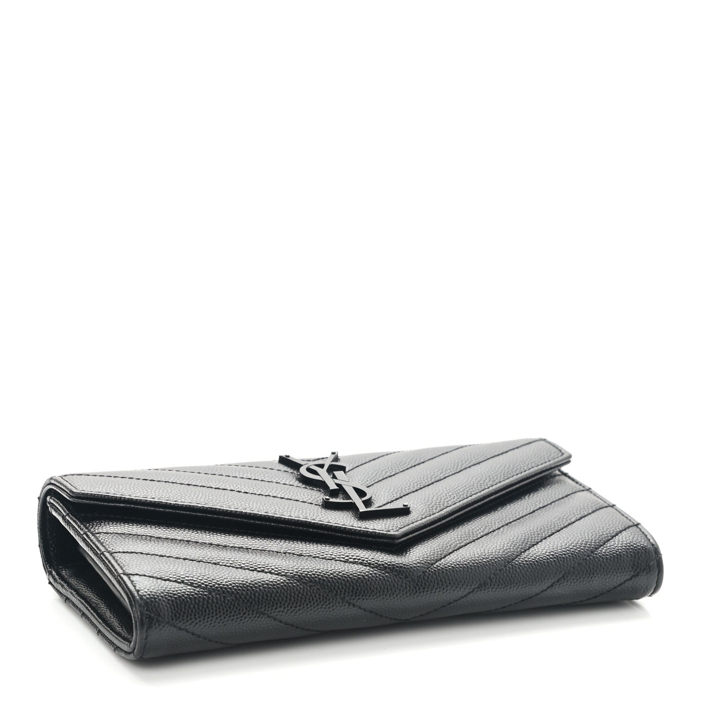 Grain De Poudre Matelasse Chevron Monogram Flap Wallet Black