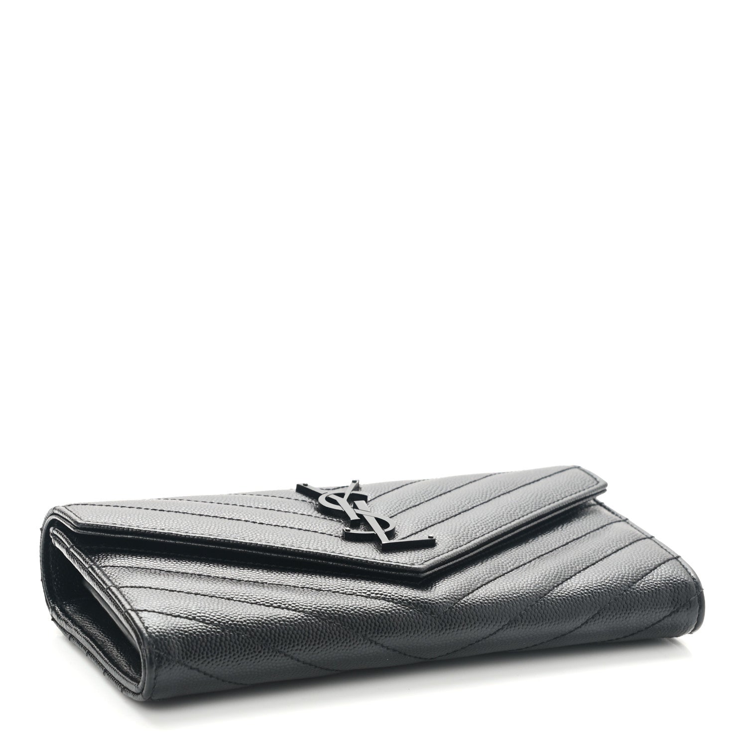 Saint Laurent Grain De Poudre Matelasse Chevron Monogram Flap Wallet Black 3 of 6