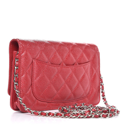 Chanel Pearly Caviar Quilted Wallet on Chain WOC Dark Pink 3 of 10