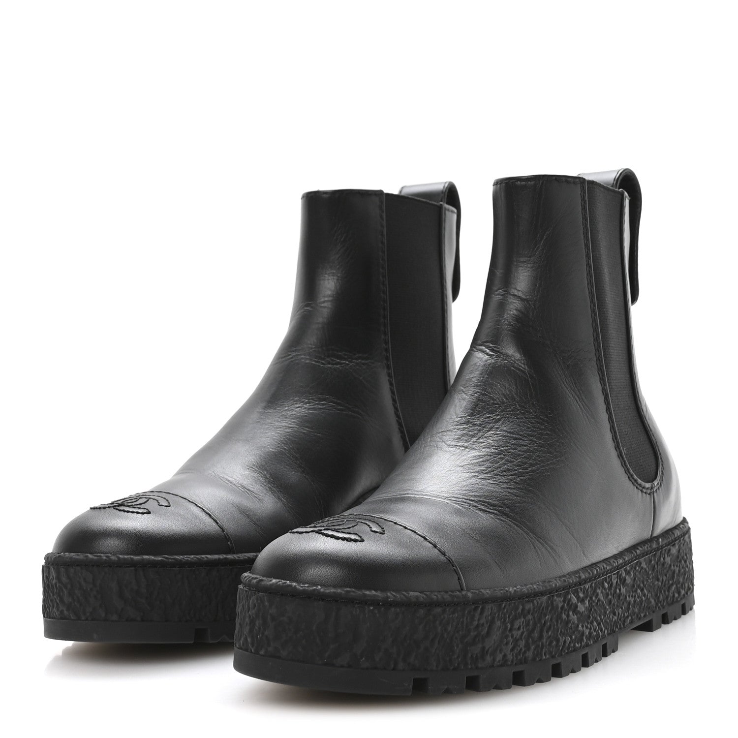 Chanel Calfskin Cap Toe CC Ankle Boots 37 Black 4 of 9