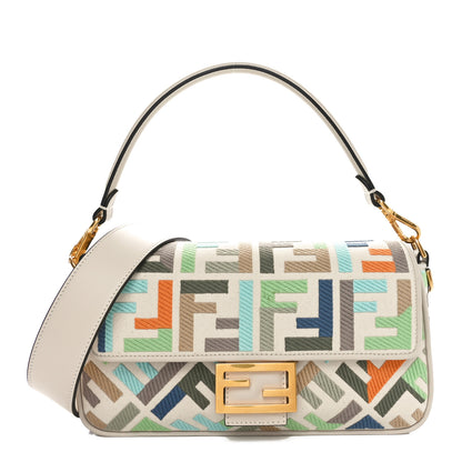 Fendi Canvas Vitello Seta FF Multicolor Embroidered Baguette Grezzo Multicolor Latte 1 of 10