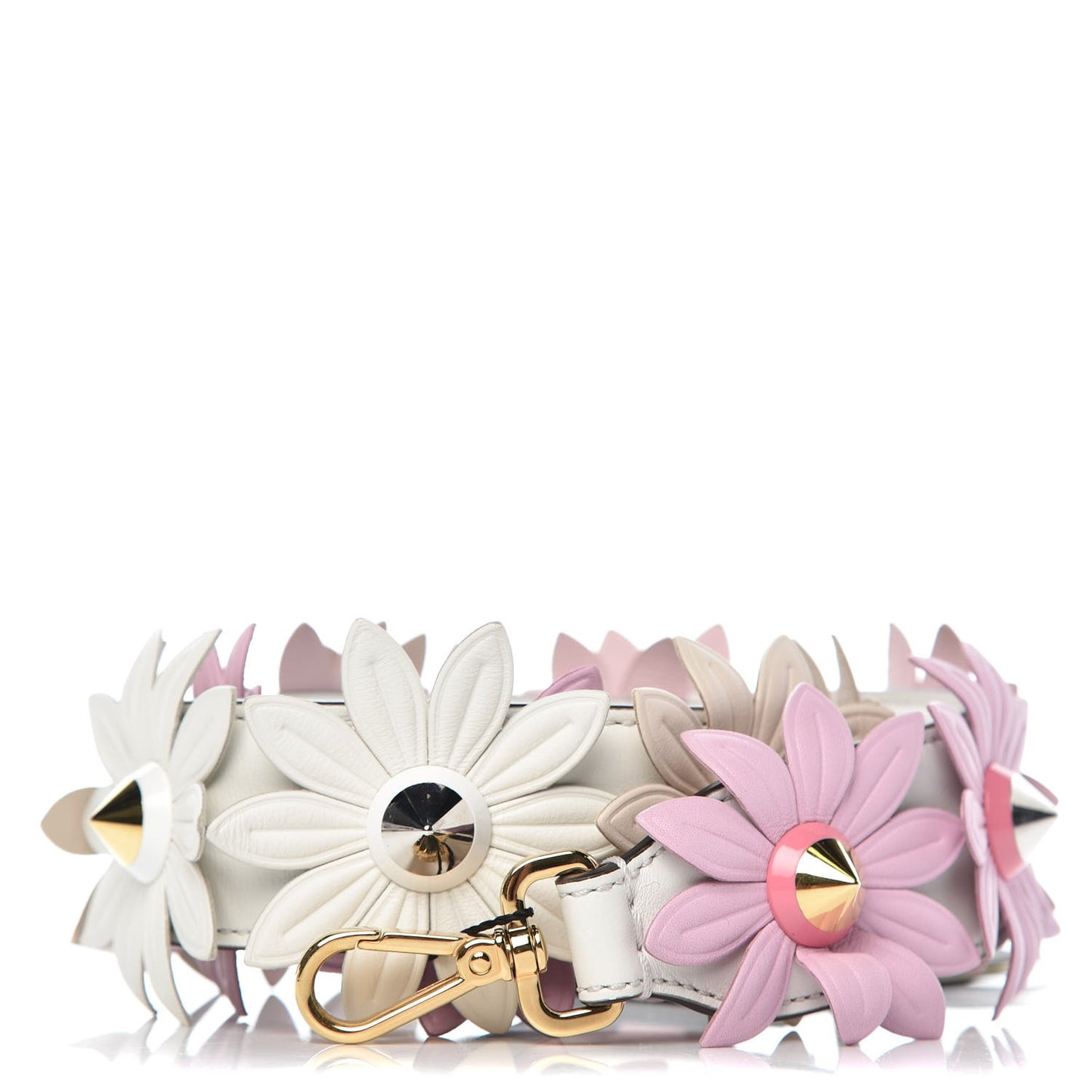 Calfskin Studded Floral Strap You White Lavender Peony