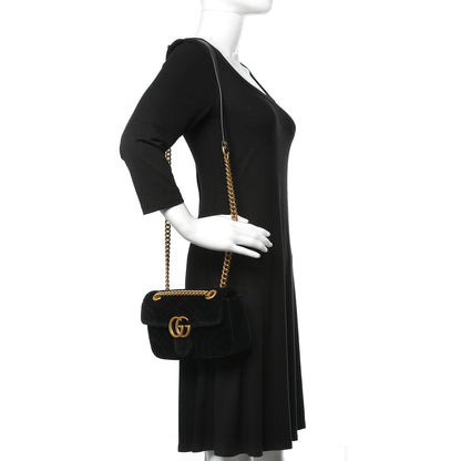 Gucci Velvet Matelasse Mini GG Marmont Shoulder Bag Black 2 of 10