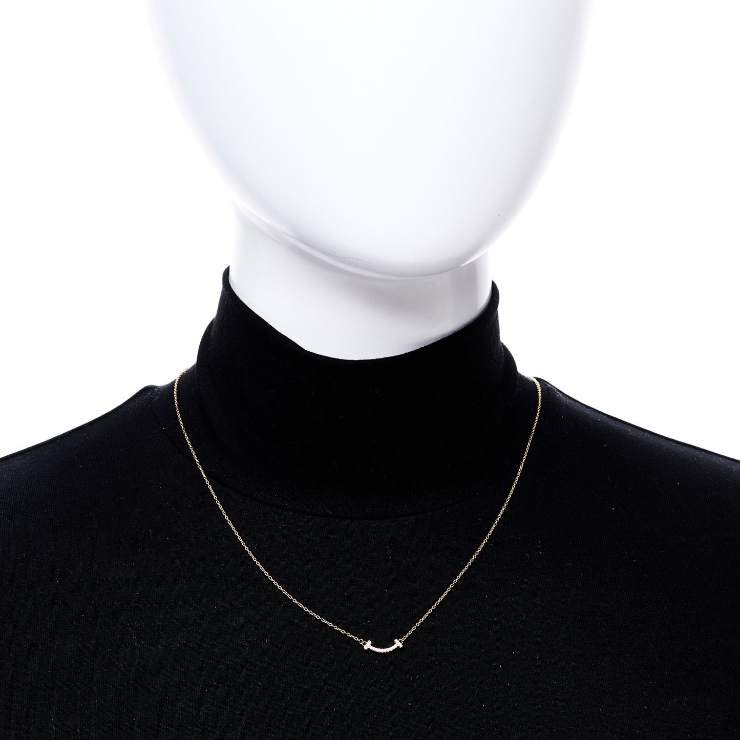 18K Yellow Gold Diamond Mini T Smile Pendant Necklace