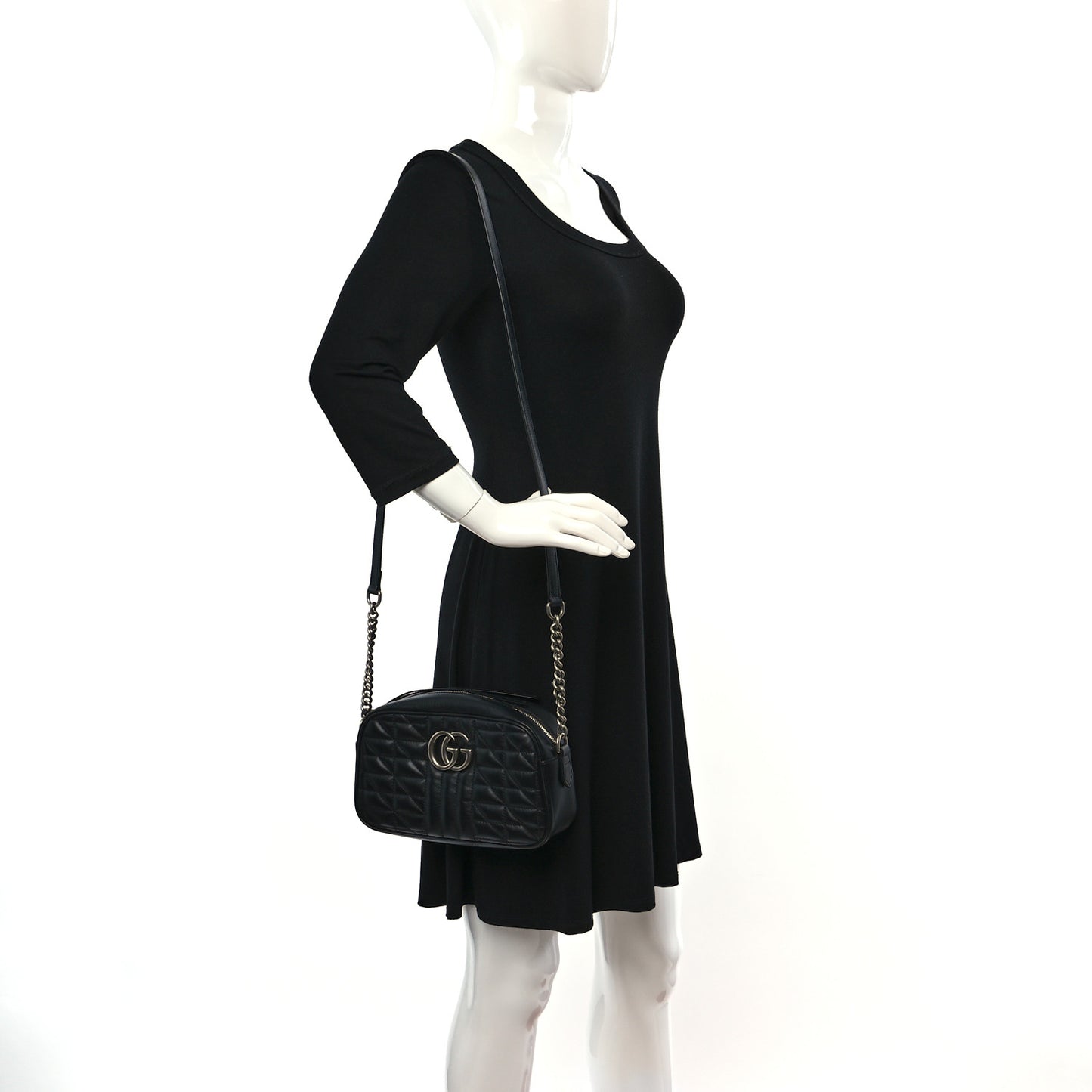 Calfskin Matelasse Aria Small GG Marmont Chain Shoulder Bag Black