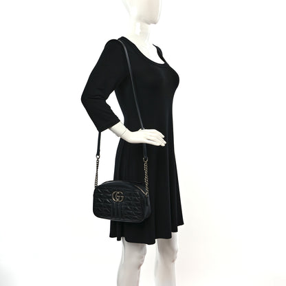 Gucci Calfskin Matelasse Aria Small GG Marmont Chain Shoulder Bag Black 2 of 9