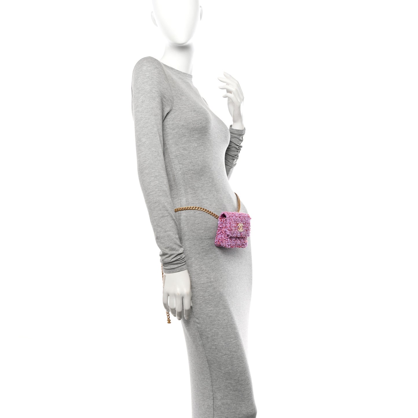 Tweed Enamel Quilted Pending CC Flap Belt Bag Pink Purple