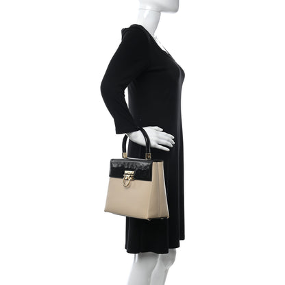 Salvatore Ferragamo Patent Calfskin Gancini Top Handle Black Beige 2 of 9