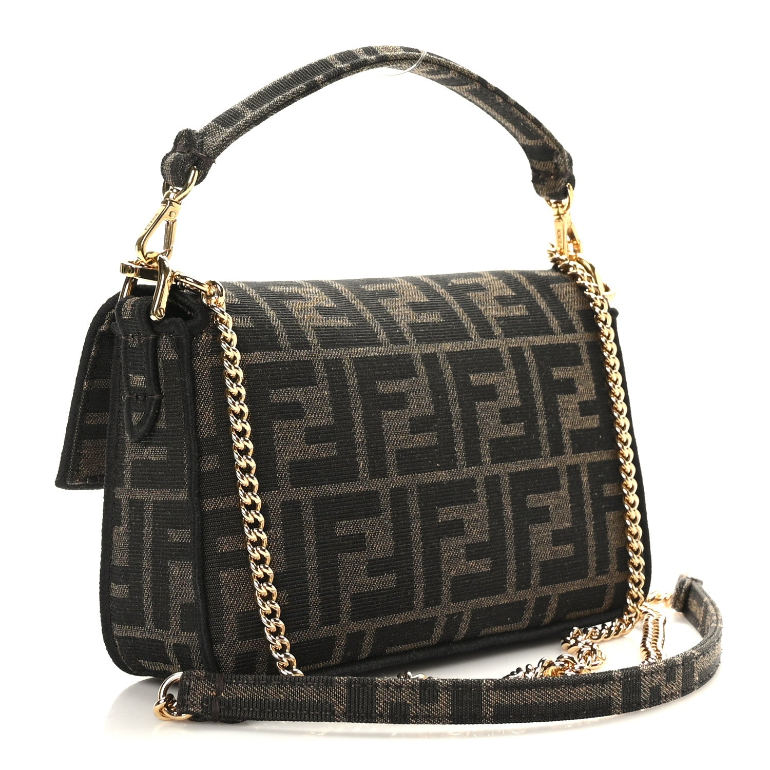 Fendi Fabric Jacquard FF 1974 Mini Baguette Tobacco Moro Black 3 of 9