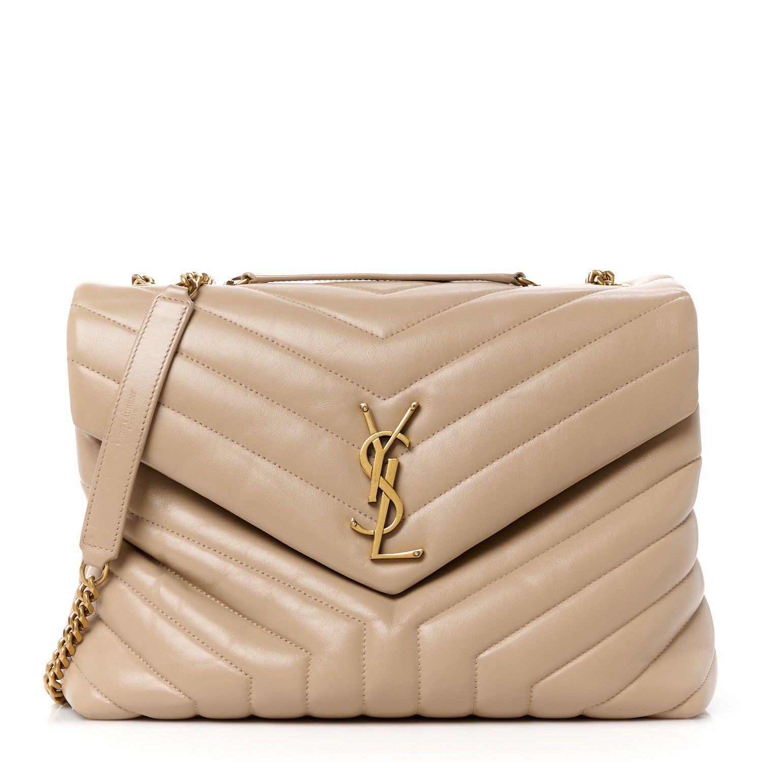 Saint Laurent Calfskin Y Quilted Monogram Medium Loulou Chain Satchel Dark Beige 1 of 12