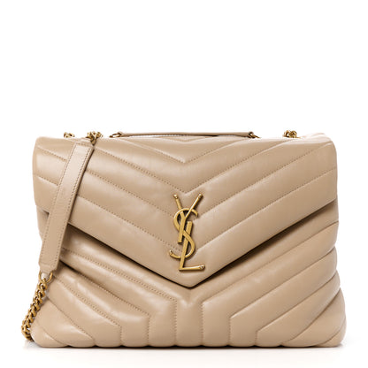 Saint Laurent Calfskin Y Quilted Monogram Medium Loulou Chain Satchel Dark Beige 1 of 12
