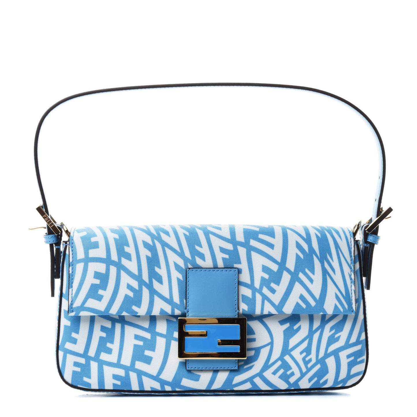 X SARAH COLEMAN Glazed Canvas Vitello King FF Vertigo Baguette 1997 Cyber Blue White