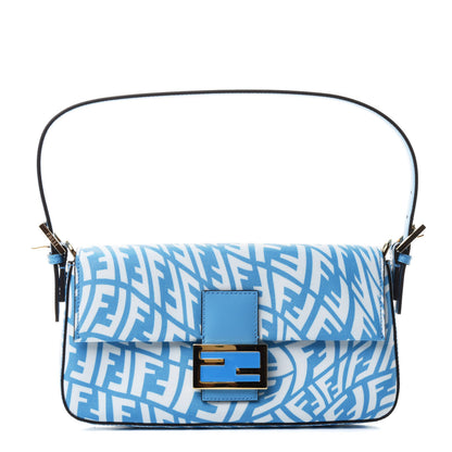 Fendi X SARAH COLEMAN Glazed Canvas Vitello King FF Vertigo Baguette 1997 Cyber Blue White 1 of 4