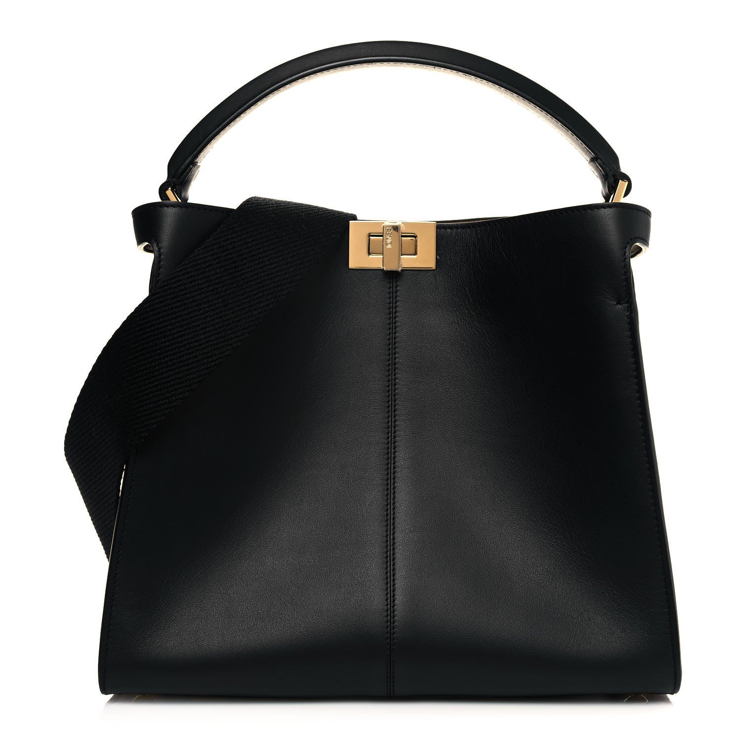 Fendi Vitello Seta Glazed Fabric FF 1974 Medium Peekaboo X-Lite Black Mogano Panna 1 of 14